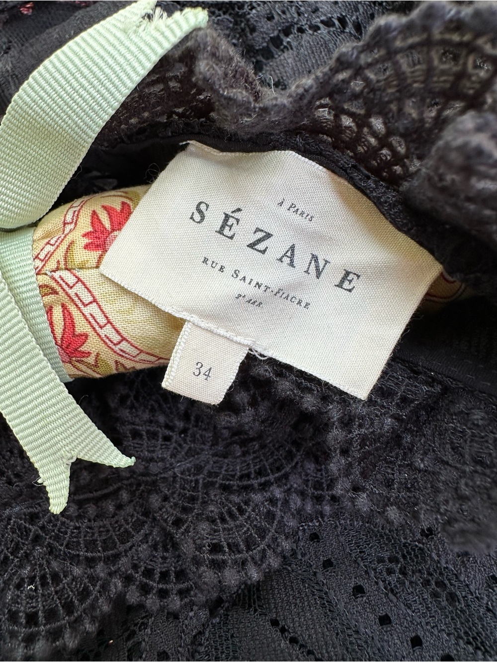 Sezane Bianca top black open pattern sz small 34 bust A Paris Sezane - Picture 2 of 4